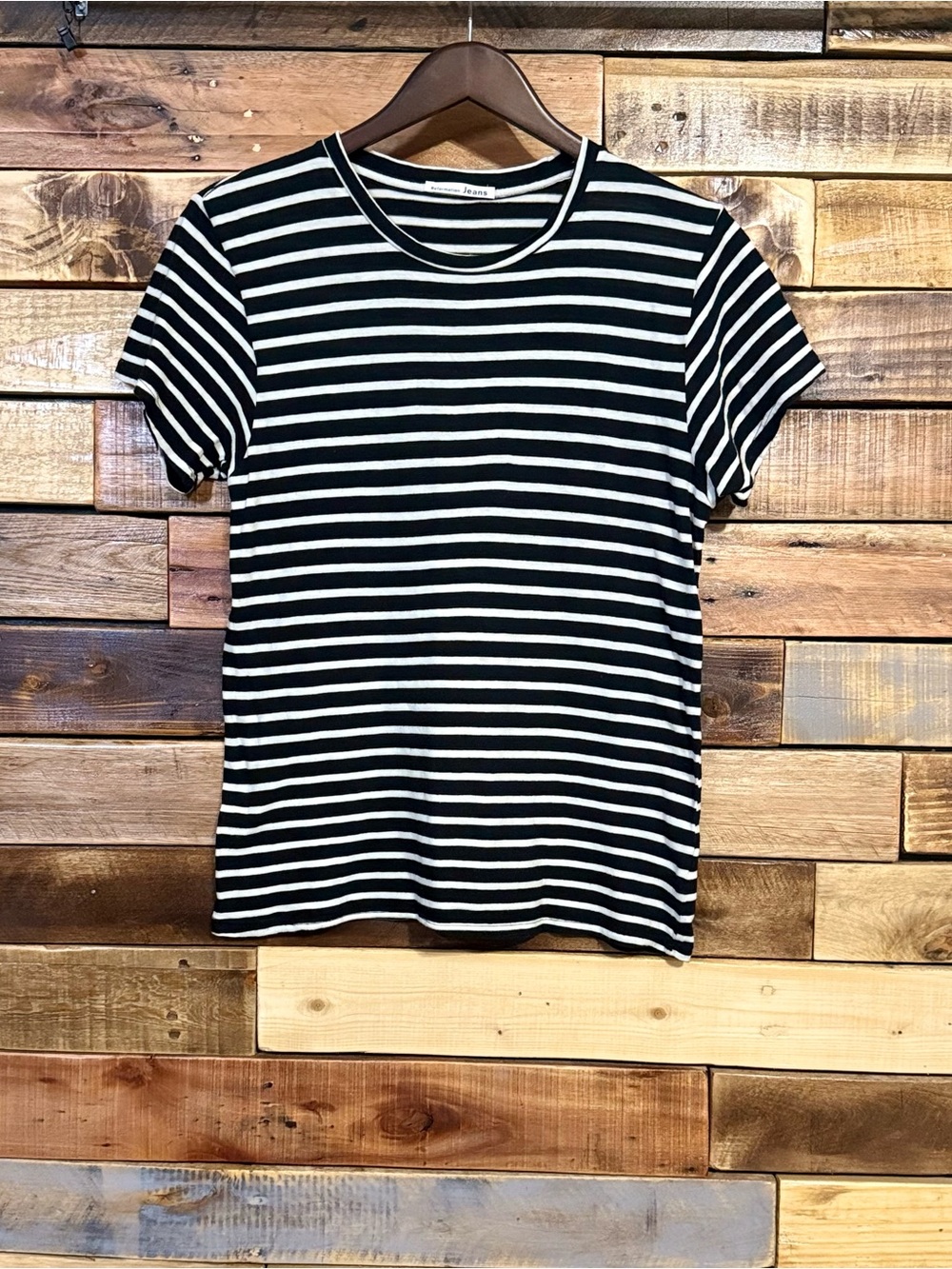 Reformation Black & White Striped Organic Cotton Tee Size S